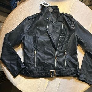 NWT LA COALITION BLACK FAUX LEATHER MOTO JACKET XL